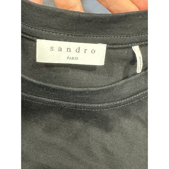 Sandro Paris Black Tee Shirt with Pleated Puffy Sleeves S - Picture 6 of 6